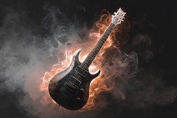Obraz premium Electrifying strings: A guitar enveloped in artistic smoke and light