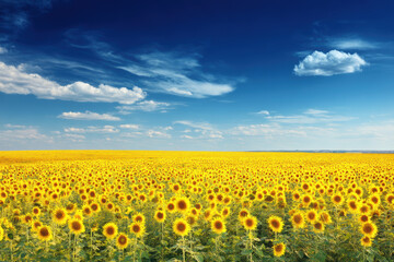 Fototapeta premium Vibrant sunflower field under a clear blue sky on a sunny day in summer