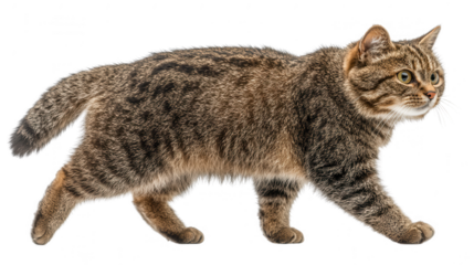European Wildcat Walking Isolated on PNG Transparent Background