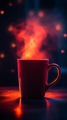 Fototapeta premium Warmth and serenity: A tranquil moment with steaming beverage against moody background