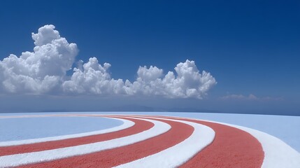 Skybound Runway Abstract Red with White  Blue Path.
