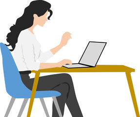 パソコンで副業をする女性のイラスト	
