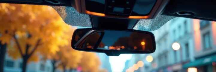 Sleek modern car rearview mirror integrated into ceiling panel , auto parts, overhead