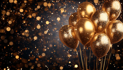 Golden balloon floating on black background