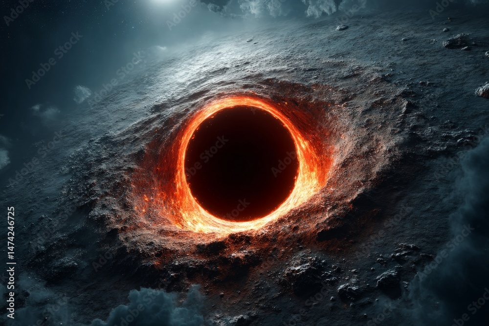 Aufkleber Mysterious black hole with fiery accretion disk in deep space creates stunning cosmic view of swirling matter
