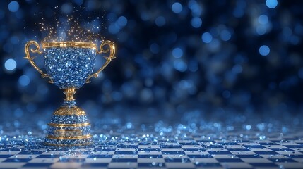 Sparkling Blue Crystal Trophy with Winners Prize, and Success.