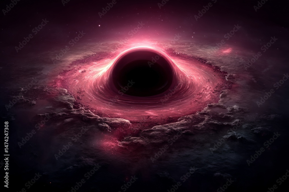 Poster Cosmic swirling gas and light around a black hole in deep space showcasing vibrant colors and intricate details