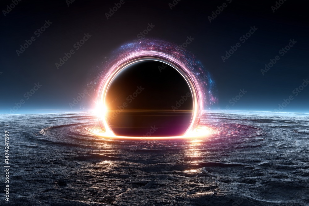 Aufkleber Black hole formation captured in deep space with glowing accretion disk and cosmic backdrop in breathtaking detail
