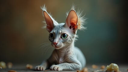 A kitten on the background of a blue texture