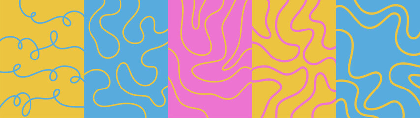 Vertical background with with swirl wavy line in flat retro style. Funny scribble ribbon fliers.