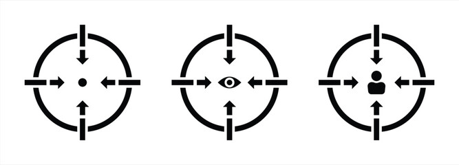 set of target focus. focusing, aiming, concentration vector illustration
