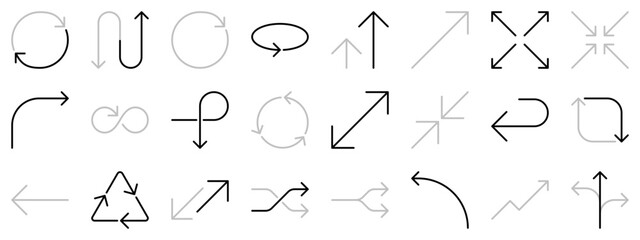 Icons in two tones about arrows. Interface elements.