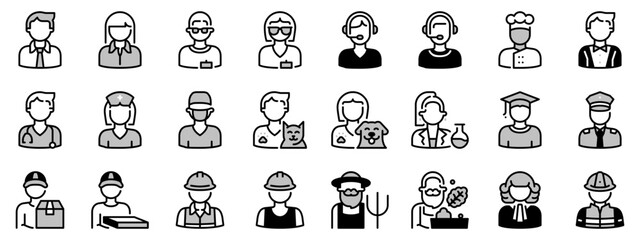 Icons in two tones about avatar professions.
