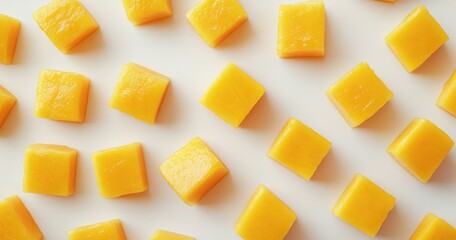 Bright Yellow Square Candies on White Background