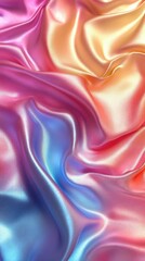 Obraz premium Colorful silk fabric with vibrant gradients in shades of pink, orange, and blue, creating a wave-like texture