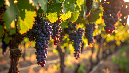 日に照らされたブドウ園の背景