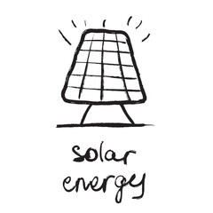 Solar energy panel design in black brush stroke texture isolated on white. Hand drawn vector sketch illustration in vintage charcoal ink. Eco energy, electricity, zero waste, eco friendly