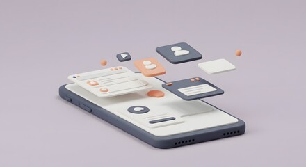 Fototapeta premium Modern Smartphone UI Design 3D Isometric Illustration of Mobile App Interface