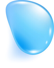 Blue water drop. Liquid transparent splash of gel. Realistic clear texture shape on surface. Top view of aqua collagen and spot of serum.