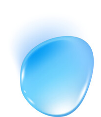 Blue water drop. Liquid transparent splash of gel. Realistic clear texture shape on surface. Top view of aqua collagen and spot of serum.