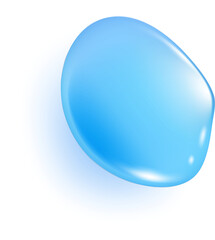 Blue water drop. Liquid transparent splash of gel. Realistic clear texture shape on surface. Top view of aqua collagen and spot of serum.