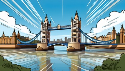 comic hand drawn illustration of tower brigde tower brigde in london