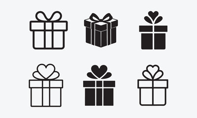 set of gift boxes. Set of Gift Box Icon, Line and Silhouette Vector Style on White Background