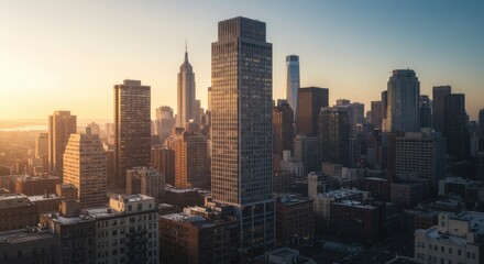 Obraz premium Cityscape at Sunset Urban Skyline with Highrise Buildings