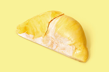 Mon Thong Durian a signature Thai fruit with rich aroma and creamy sweet flesh on yellow background