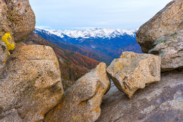 Moro Rock Overlook with Majestic Mountain Range in Sequoia National Park