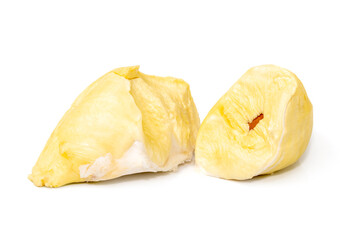 Mon Thong Durian is a signature Thai fruit known for its distinct smell and creamy sweet taste isolated on white background