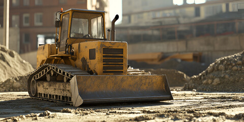 Wheel Loader Excavator Moving Earth at Construction Site

