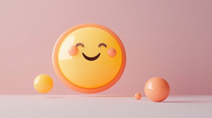 Smiling Face Emoji with Spheres on Pink Background Studio Shot Minimalist Style Still Life Concept