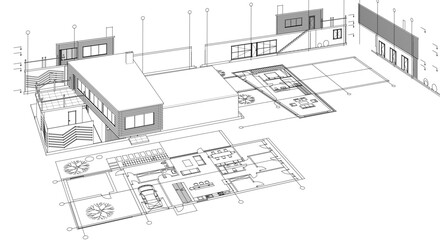 architecture concept sketch housing 3d illustration