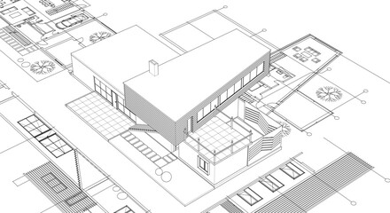 architecture concept sketch housing 3d illustration