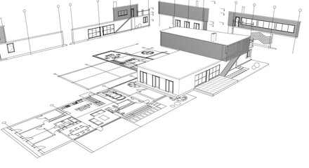 architecture concept sketch housing 3d illustration
