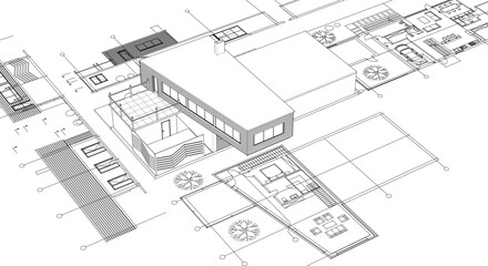 architecture concept sketch housing 3d illustration