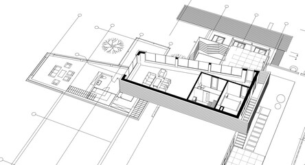 architecture concept sketch housing 3d illustration