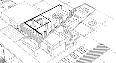 architecture concept sketch housing 3d illustration
