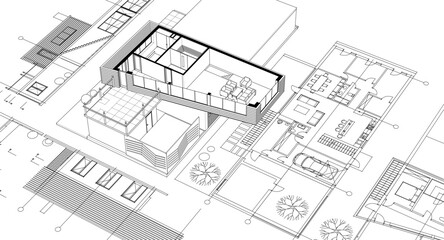 architecture concept sketch housing 3d illustration