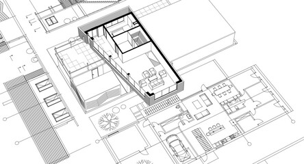 architecture concept sketch housing 3d illustration