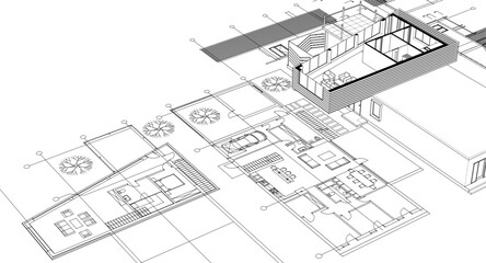 architecture concept sketch housing 3d illustration