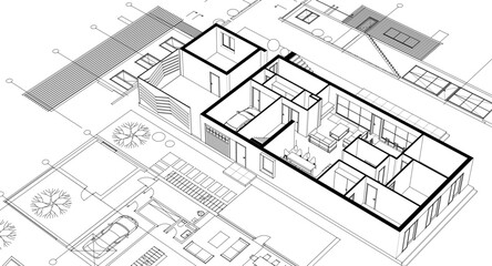 architecture concept sketch housing 3d illustration