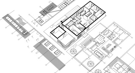 architecture concept sketch housing 3d illustration