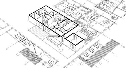 architecture concept sketch housing 3d illustration