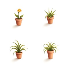 Fototapeta premium Set of Flowerpot Icon Gardening Foliage Plant Potted Flower Botanical Garden Backyard Houseplant Decoration 3D Vector Illustration