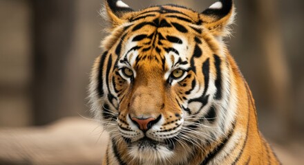 Fototapeta premium Tiger Portrait Showing Striking Orange and Black Fur Close Up