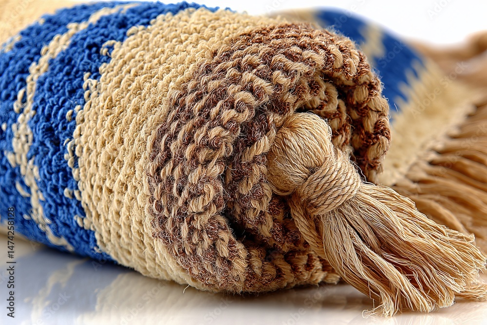 Aufkleber Handcrafted textile rolled up displaying vibrant patterns and textures in a cozy indoor setting