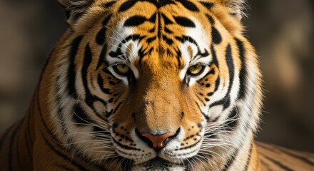 Fototapeta premium Tiger Face Close-up with Striking Eyes Gazing Forward