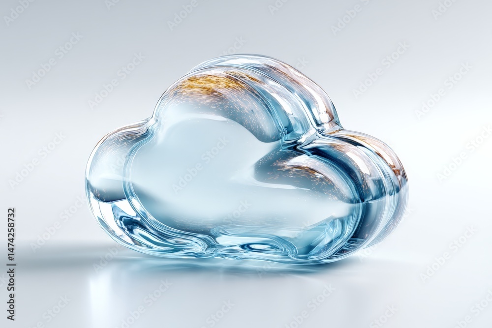 Poster Beautiful translucent cloud shaped object reflecting light on a smooth surface